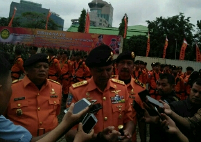 Kepala Basarnas Marsekal Madya TNI M. Syaugi, S.Sos., M.M, beserta jajaran Basarnas, TNI, POLRI, Jakarta Rescue, Damkar, dan Pramuka, Rabu (27/2), saat acara HUT Basarnas Ke-46 yang mengusung tema "Melalui Peringatan Hut Ke-46 Basarnas Tahun 2018 Kita Tingkatkan Profesionalitas dan Sinergitas Dalam Mewujudkan Penyelenggara Pencarian dan Pertolongan Secara Cepat, Tepat, Aman, Terpadu, dan Terkoordinasi", di Kantor Basarnas, Jalan Angkasa Blok B.15 KAV 2-3, Kemayoran, Jakarta Pusat