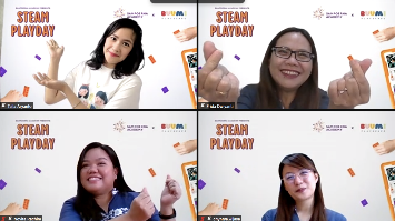 (Ki-Ka) Early Childhood Specialist, Co-founder dan Chief of Curriculum Officer Buumi Playscape - Talla Aryanto, Principal Sampoerna Academy Sentul - Frida Dwiyanti, Guru Sampoerna Academy - Cynthia Wijaya dan Novita Rachim berfoto bersama dalam acara virtual Sampoerna Academy “STEAM PLAYDAY” bersama Buumi Playscape, dalam rangka memperingati Hari Anak Nasional